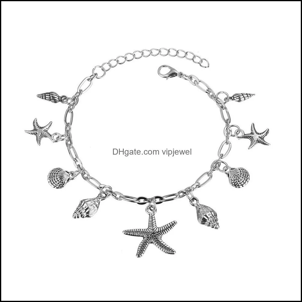 bohemian starfish shell pendant anklets for women fashion silver color conch ankle bracelets summer beach accessories x55fz