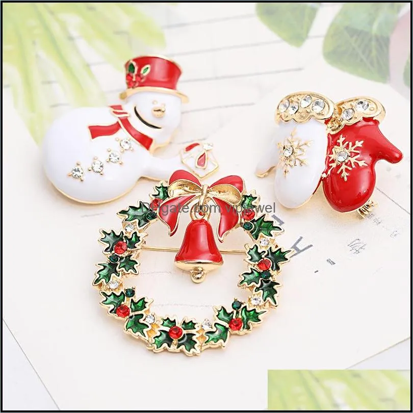 2018 merry christmas enamel brooches pin women tree snowman tie sock shoes elk gloves garland lapel badge for men fashion party jewelry