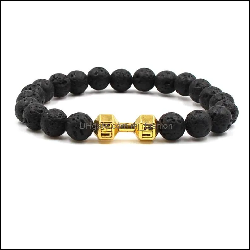 lava stone silver gold dumbbell bead bracelet diy essential oil diffuser bracelet for women men jewelry