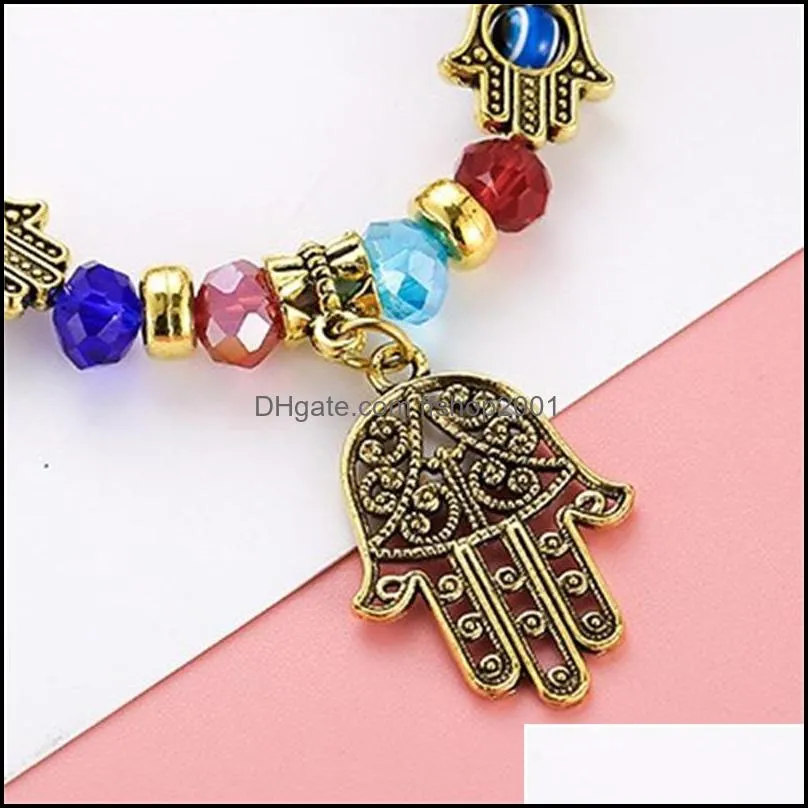 explosion models turkish blue eyes glazed beads bracelet muslim hand jewelry fatima palm evil eye c3