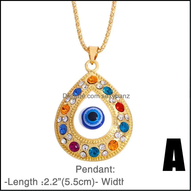 2021 fatima hand pendant necklace for women turkey evil blue eyes crystal sweater chain alloy gold plated necklaces jewelry
