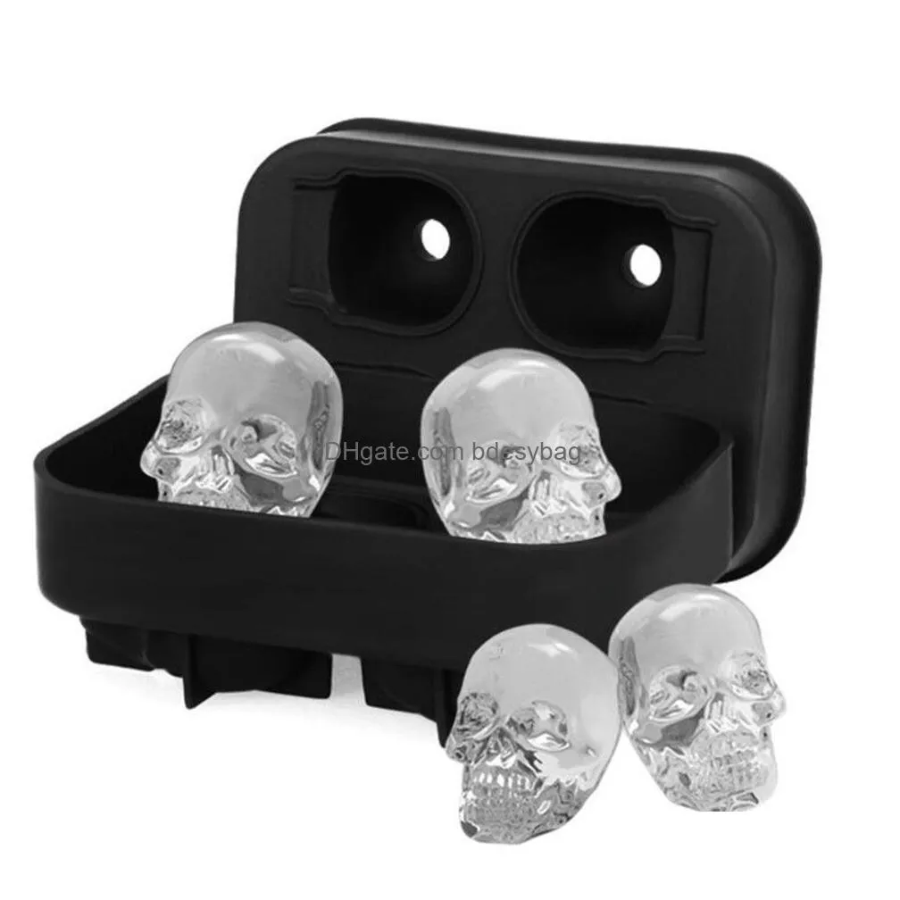 baking moulds dining ice cube tray 3d skull silicone mold 4cavity diy ice maker household use cool whiskey wine kitchen tools pudding ice cream mold