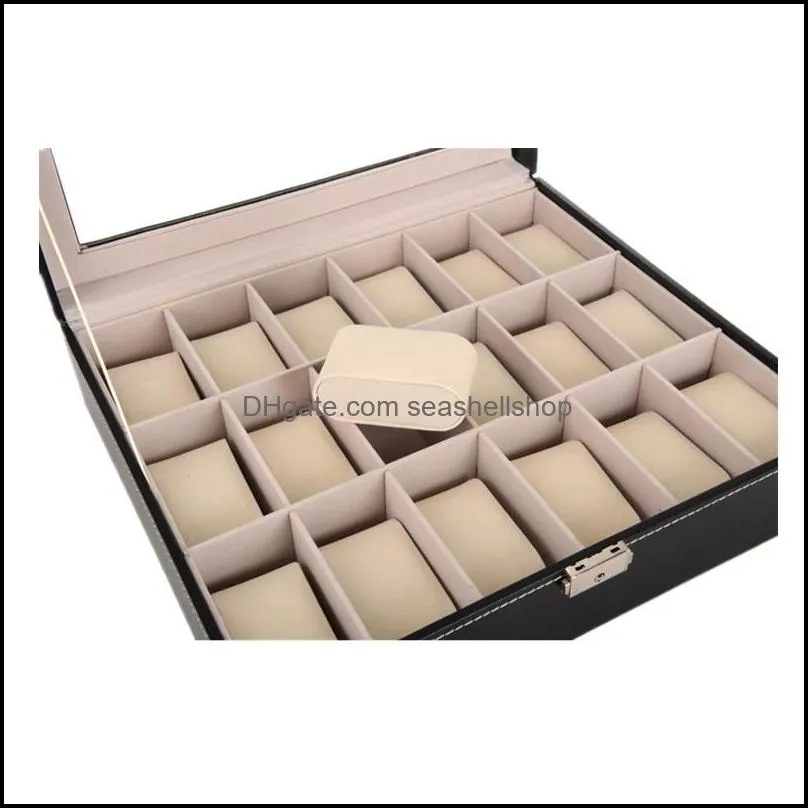 black pu leather 18 slots wrist watch display boxes storage holder organizer jewelry cases 338x293x98mm