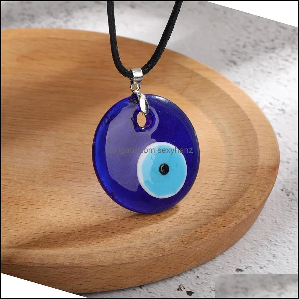 antique deep sea blue evil eye pendant necklace turkish choker glass eyes leather rope chain jewelry gift