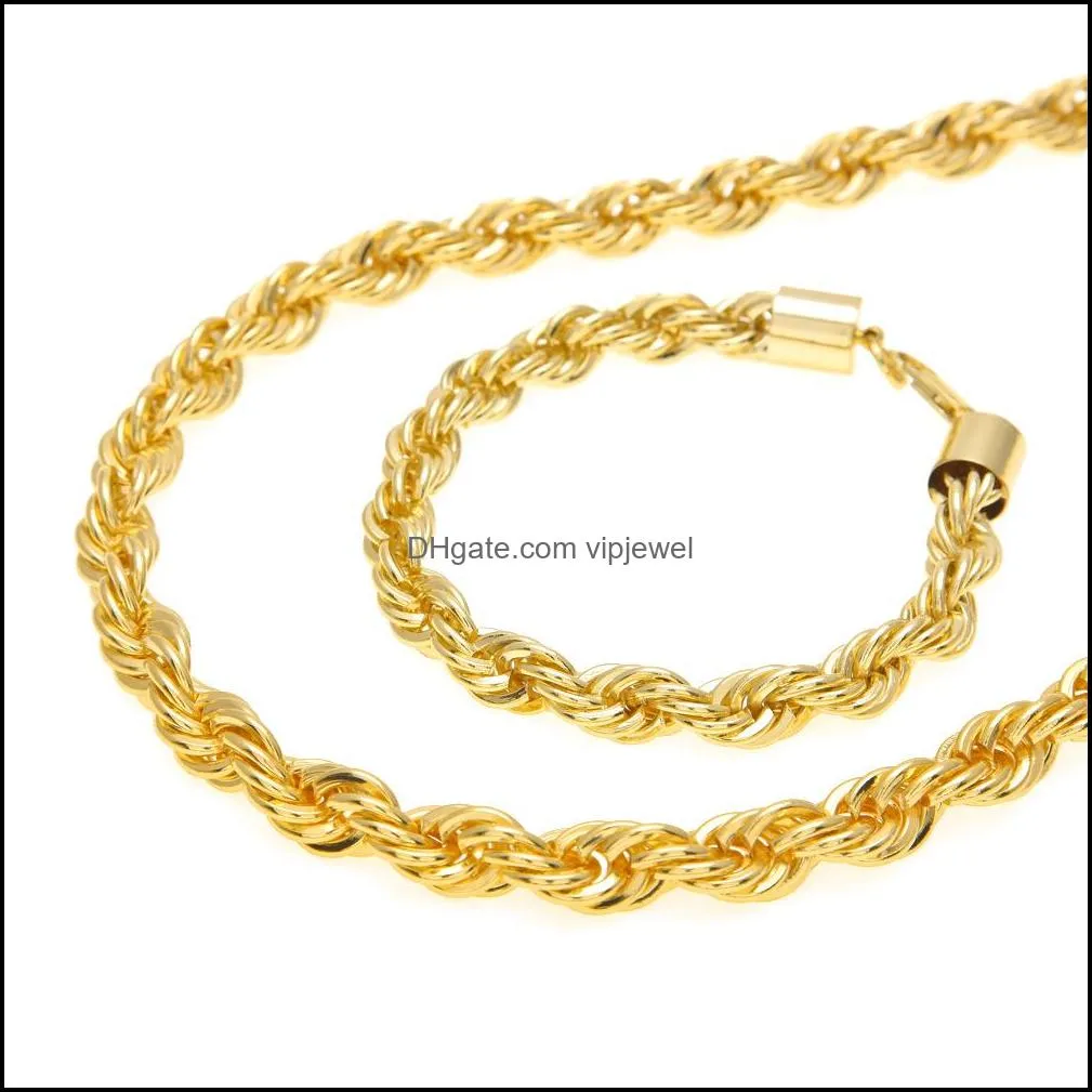 10mm hip hop twisted rope chains jewelry set gold silver plated thick heavy long necklace bracelet bangle for men s rock jewelry