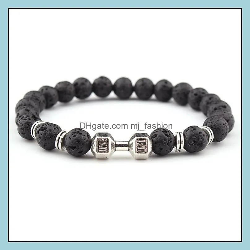 lava stone silver gold dumbbell bead bracelet diy essential oil diffuser bracelet for women men jewelry