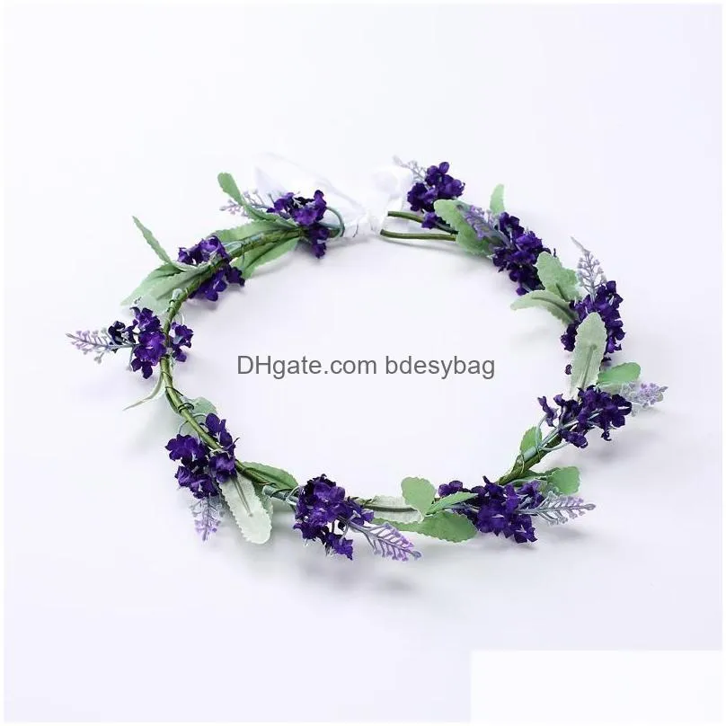 decorative flowers wreaths romantic lavender flower crown purple color hair hoop wreaths ladies artificial flowers festive supplies 5 8cx2