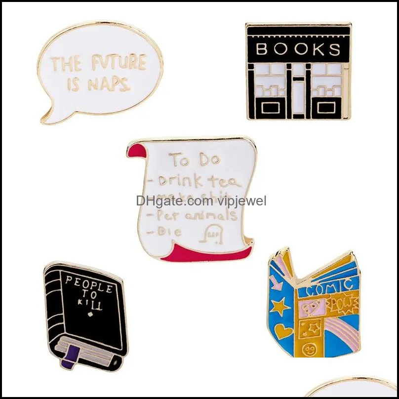 2018 cute enamel books brooches women men bookstore reel creative cartoon pins badge for children fashion jewelry gift