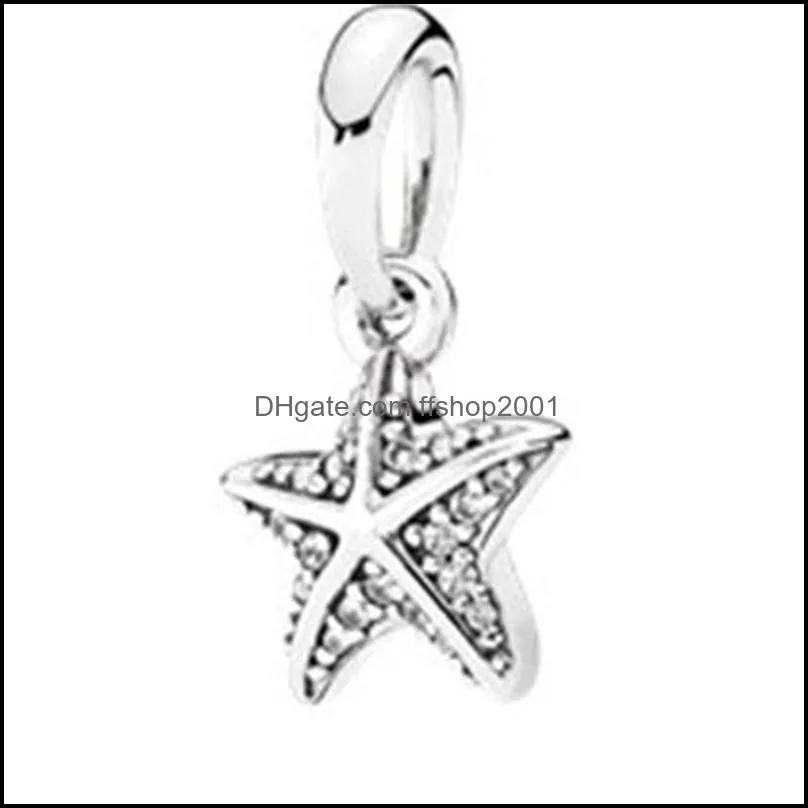 fit original charm bracelet 925 sterling silver tropical ocean starfish shell star blue zirconia beads pendant jewelry 474 h1