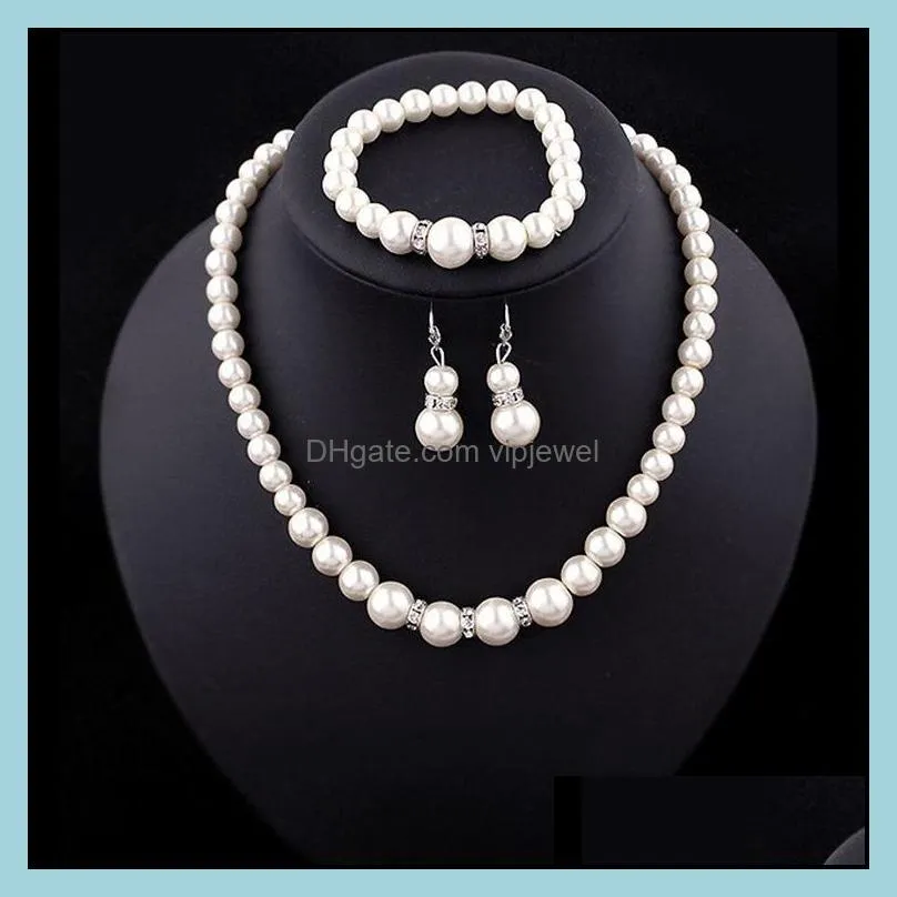 luxury faux pearl jewelry sets bride wedding fake artificial pearl beads chains necklaces bracelet earrings for women engagement