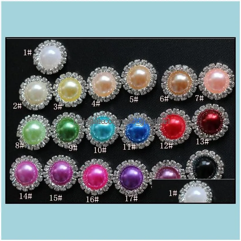 loose diamonds jewelry 16mm flat back crystal pearl buttons 50pcs/lot 19colors metal rhinestone diyl drop delivery 2021 qf5z7