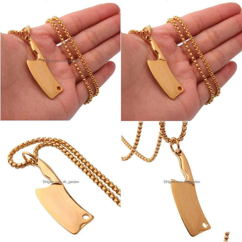 men womens gold plated 316l stainless steel small kitchen knife pendant necklace jewelry gift