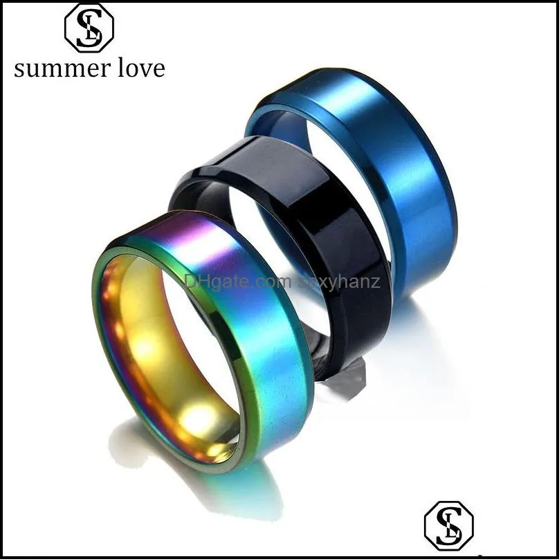 8mm stainless steel ring mens rings band rainbow rings for men woman can diy engrave engagement rings fit size 513