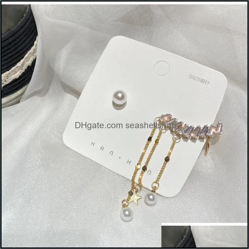 korean fashion dangle chandelier jewelry zircon simulation pearl asymmetric star tassel long earrings earrings for women wholesale