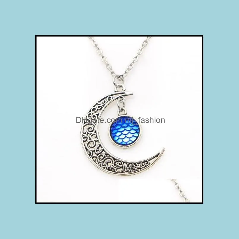 fashion drusy druzy necklace 12mm mermaid scale pendant necklaces fish scale rainbow sequins moon necklace for women lady jewelry