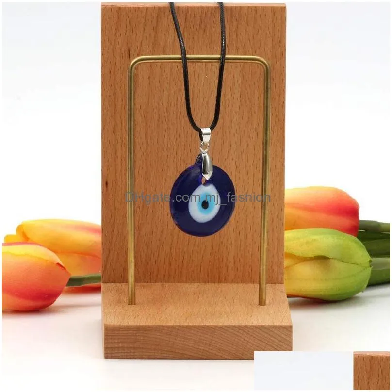 fashion jewelry glass evil eye pendant necklace wax rope turkish blue eye necklace