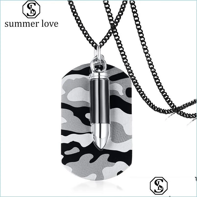 camouflage military tag necklace for men military fans high quality stainless steel air force navy warrior bullet pendant necklace