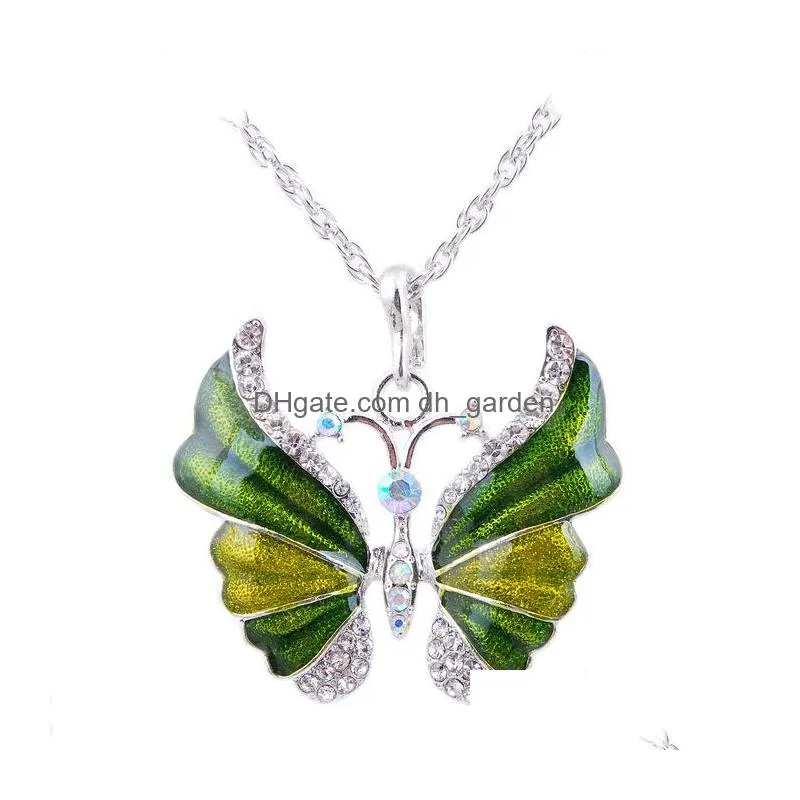 fashion crystal butterfly pendant necklaces for women animal shape silver sweater chain female luxury jewelry gift