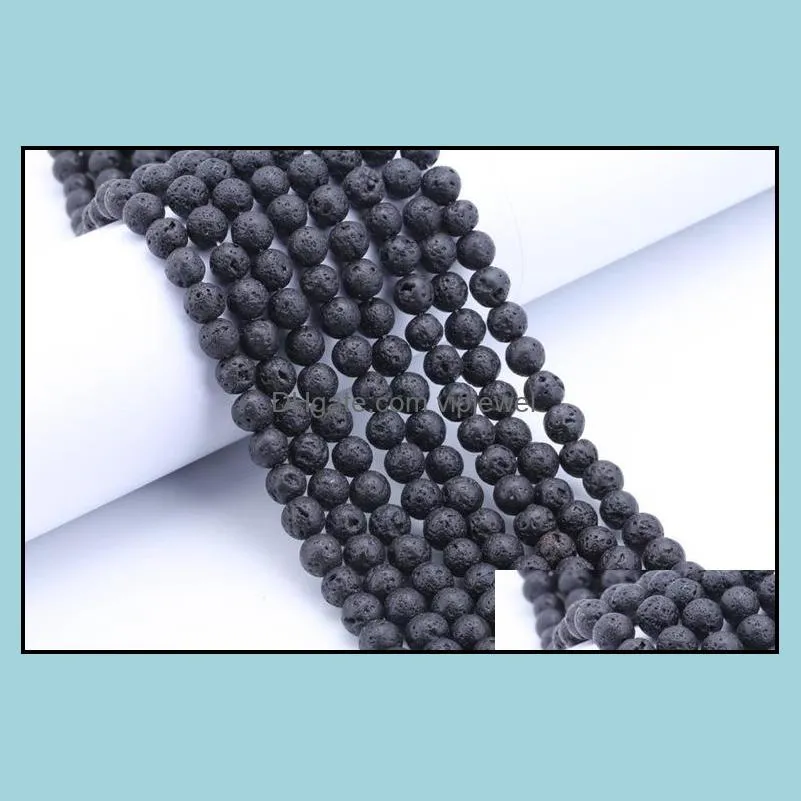 fashion diy accessories lava rock loose beads black gem natural stone beads for women bracelets jewelry making wholesale bulk lots