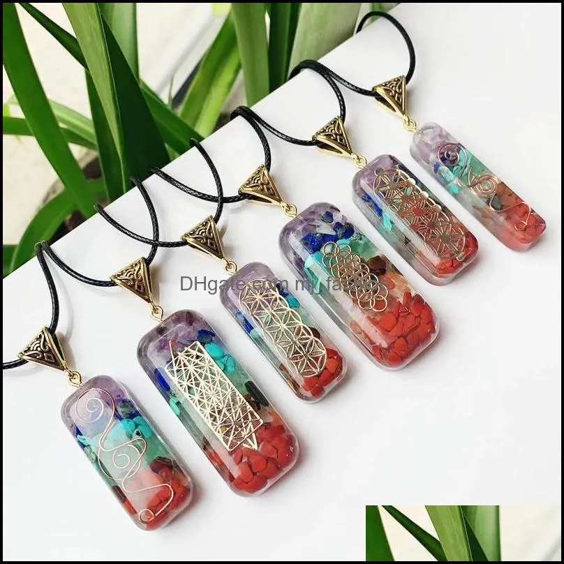 7 chakras orgonite stone pendant necklace energy healing amulet natural orgone crystal necklace yoga jewelry women om lucky gift