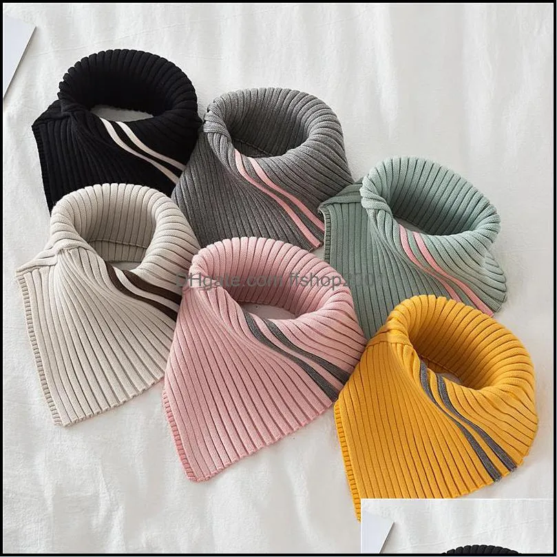 neck ties winter turtleneck false fake collar ribbed knitted striped detachable triangle scarf wrap windproof stretchy warmer 3645 q2