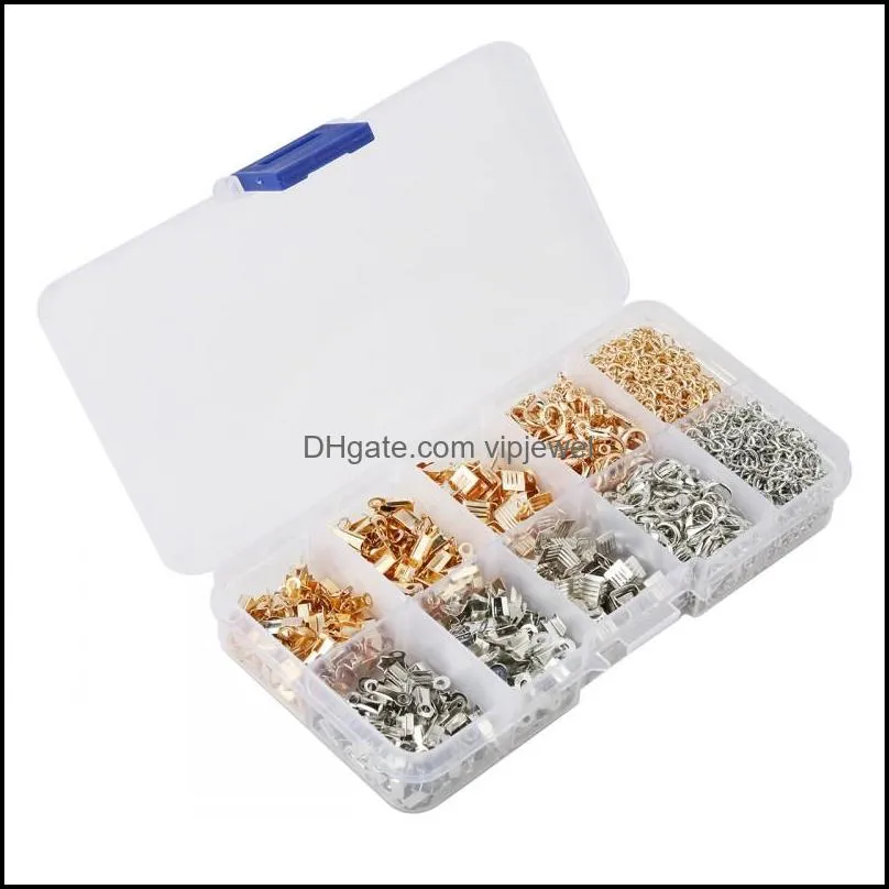 jewelry findings kit iron fold over cord ends lobster claw clasps jump rings extension chains for jewelry making d842l