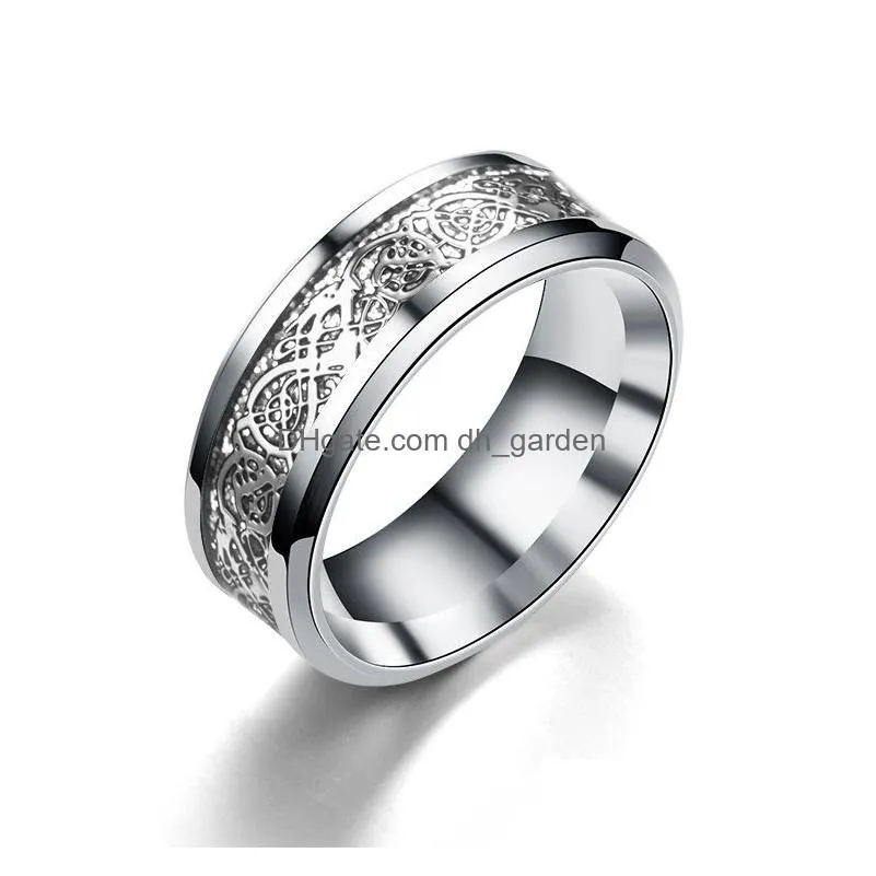 gold silver carved dragon piece couple band ring for women men stainless steel dragon totem finger rings fashion never fade jewelry in