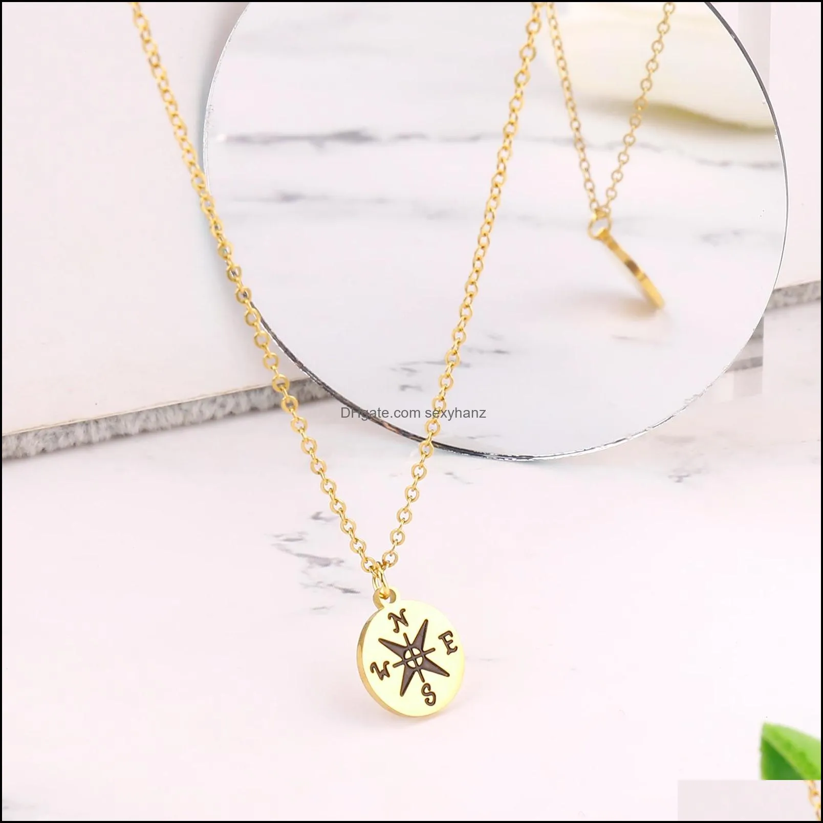 stainless steel necklace for women lovers gold and silver color tiny round compass handmade necklace jewelry