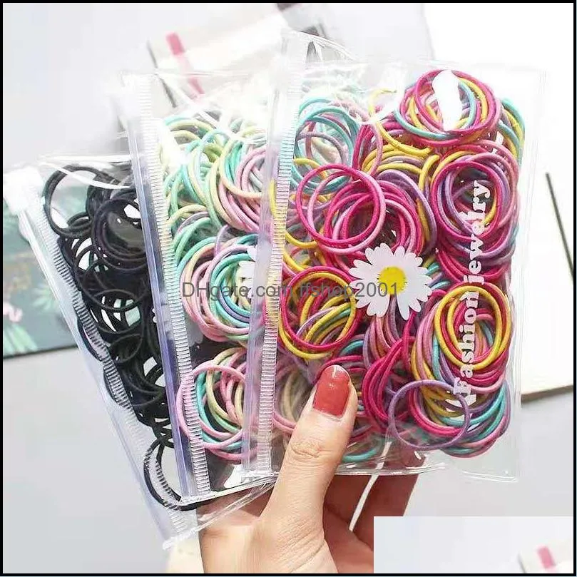 100pcs/set children girls hair bands candy color hair ties colorful basic simple rubber band elastic scrunchies hair accessories 101c3