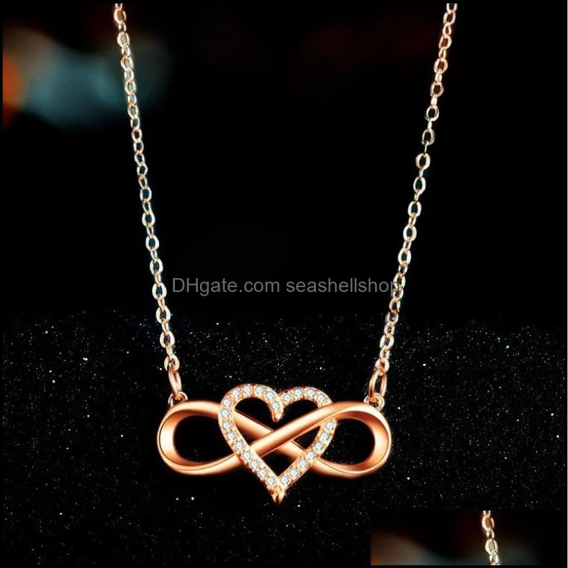 fashion pendant golden heartshaped lucky 8 diamond love heart necklace jewelry