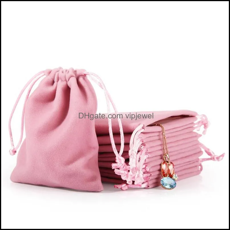  velvet jewelry drawstring cord gift bags pink ice gray dust proof cosmetic storage crafts packaging pouches for boutique retail