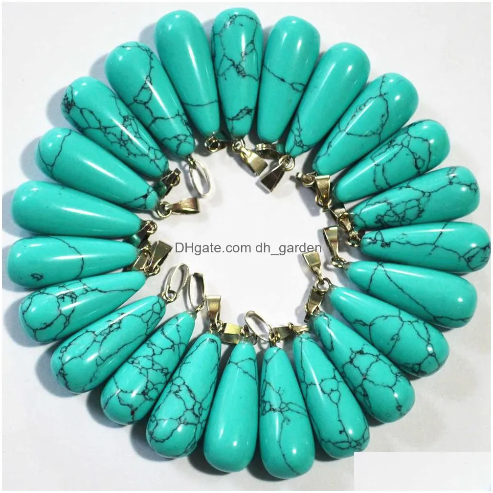 whole 2021 fashion mix color natural stone pendants waterdrop charms necklaces for jewelry making 50pcs/lot