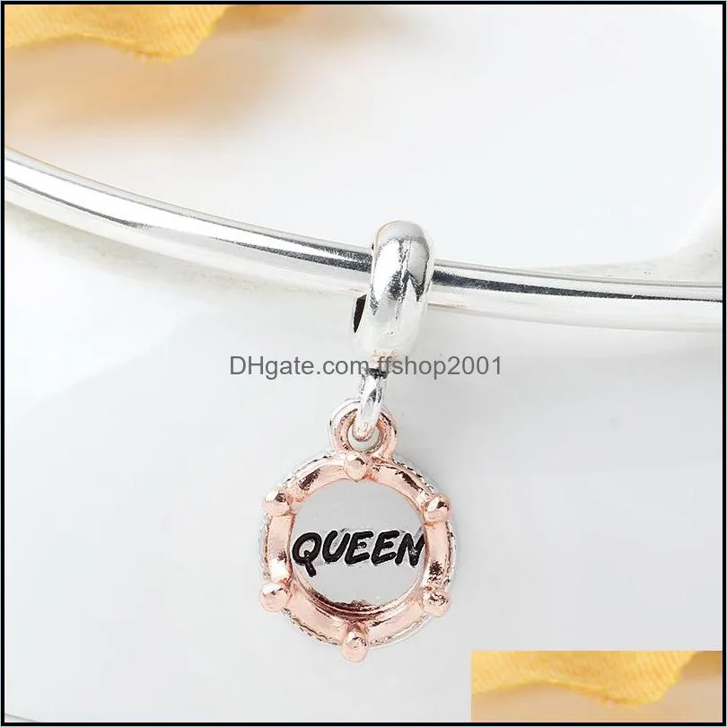 bracelets rose gold queen crown dangle charm bracelet crystal beads for jewelry making plated silver charms 1951 t2