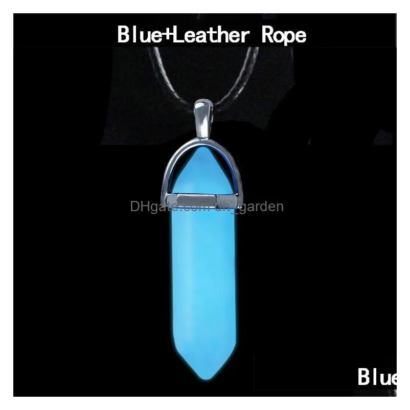 glow in the dark natural stone necklace for women quartz healing crystal point hexagonal bullet pendant rope chains men s fashion