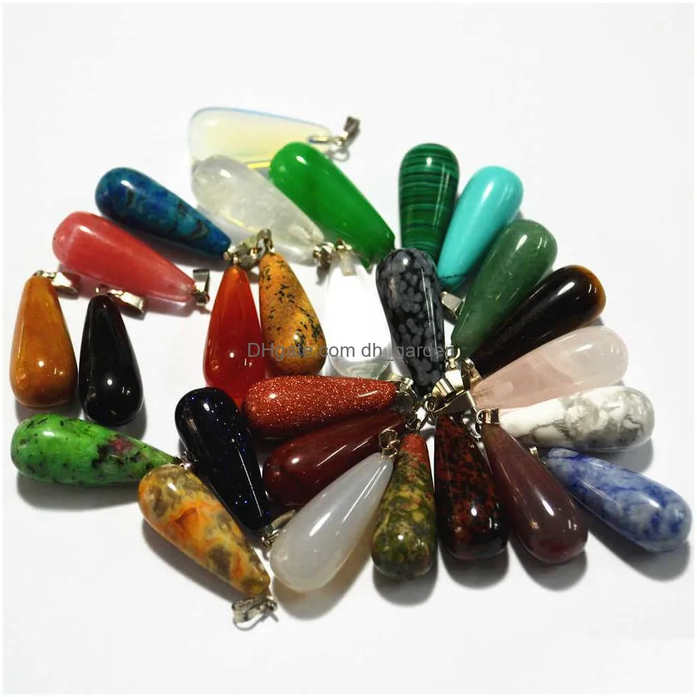 whole 2021 fashion mix color natural stone pendants waterdrop charms necklaces for jewelry making 50pcs/lot