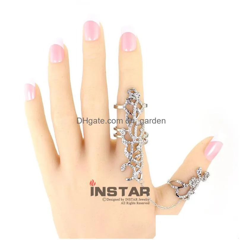 2016 gothic punk rock rhinestone cross knuckle joint armor long full adjustable finger rings gift for women girl fashion jewelry