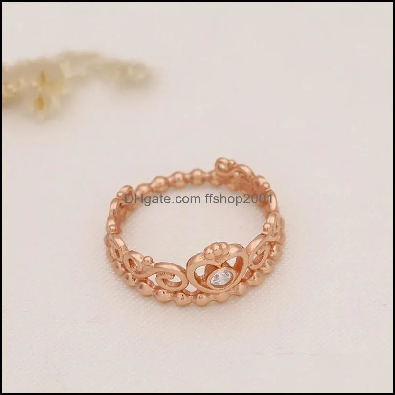 rose gold plated 925 sterling silver ring my princess tiara european jewelry charm crown ring gift 6 d3