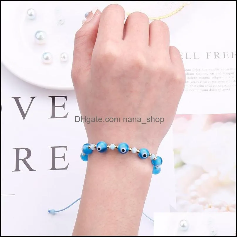 fashion rainbow crystal beads blue evil eye link bracelet for men women couple adjust rope luck lgbt friends hand braid jewelry gifts