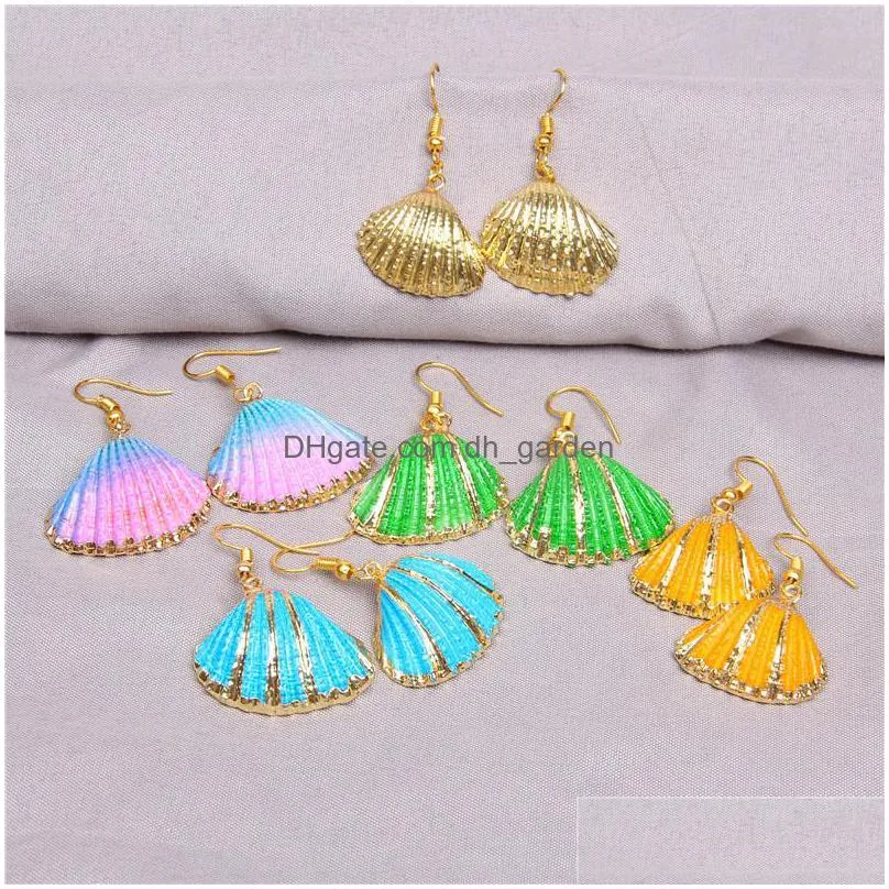 dangle chandelier colorful natural seashell statement conch drop earrings metal beach scallop for women femme cowrie jewelry