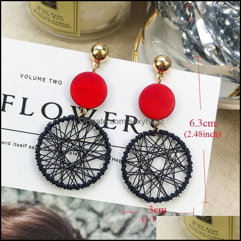 fashion hollow mesh earrings for women girls creative big wood round gold drop earring korean style statement valentines day