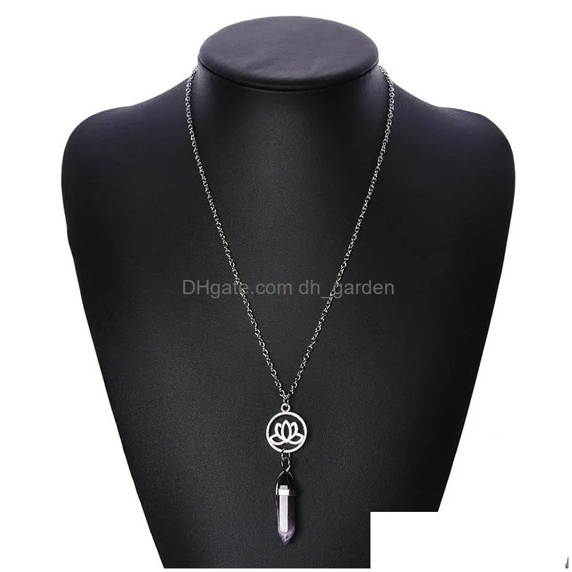 fashion hexagonal prism quartz pendant necklaces star lotus angel natural crystal healing point chakra stone charm chain for women