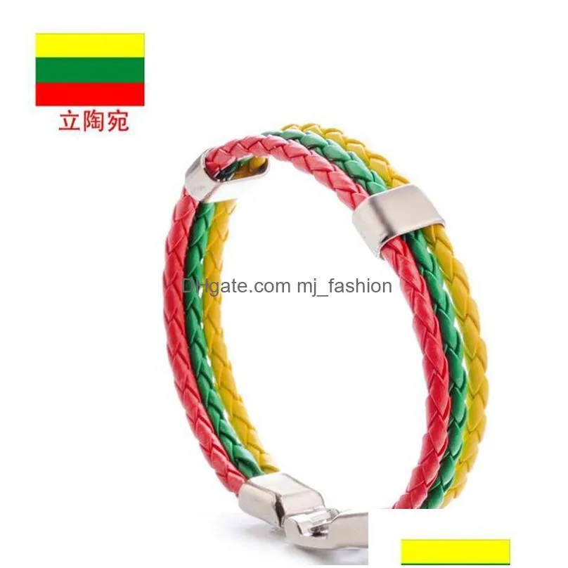 fashion jewelry national flag color leather bracelets for man woman pu leather bracelet