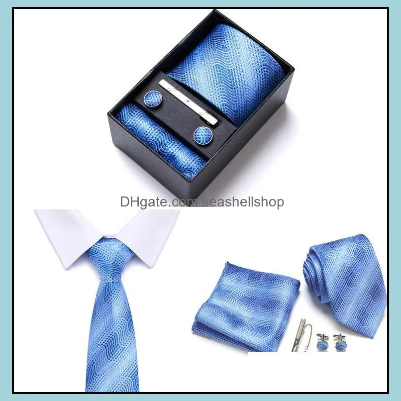 gift box custom personalized mens ties hankie cufflinks sets neckwear paisley cravats striped necktie for men wedding party 146x7.5cm