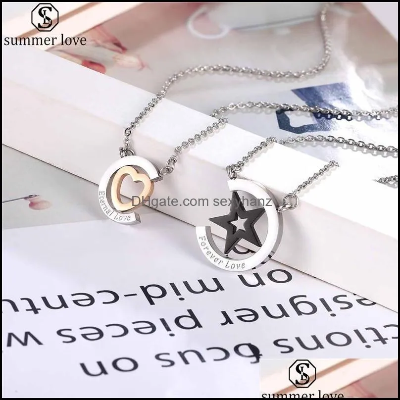 love heart pendant necklace stainless steel black star necklaces for women men couple lover valentine day gift jewelryz