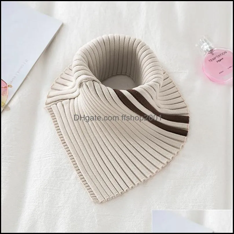 neck ties winter turtleneck false fake collar ribbed knitted striped detachable triangle scarf wrap windproof stretchy warmer 3645 q2