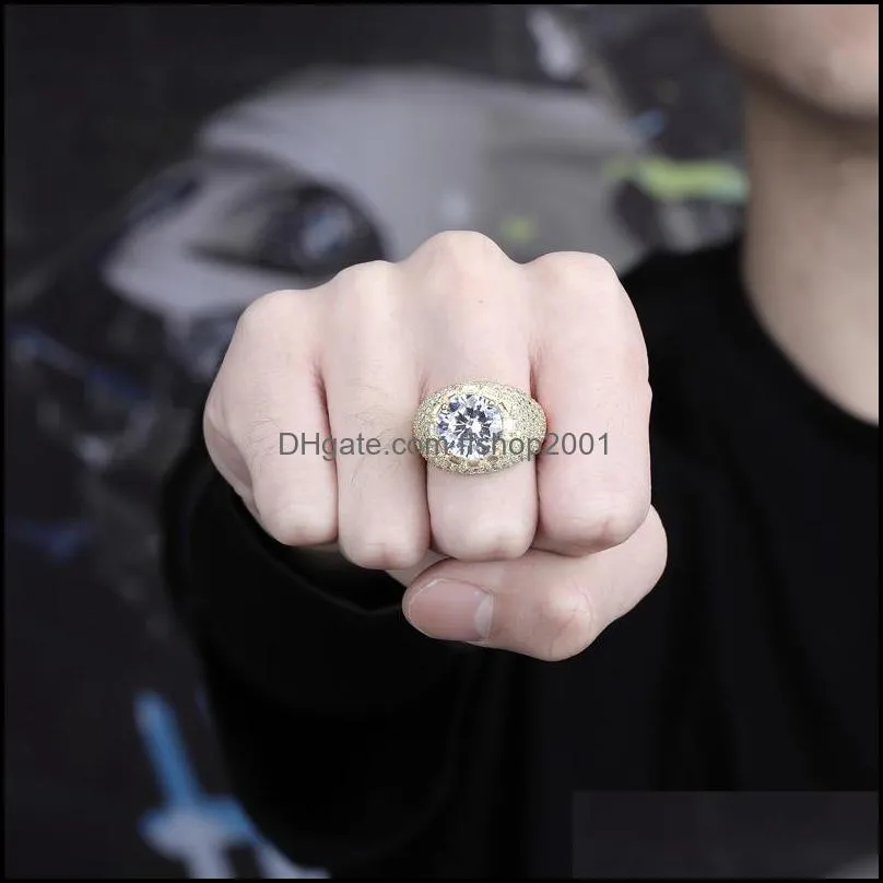 hip hop stones ring jewelry 18k gold plated fashion mens zircon large diamond rings c3