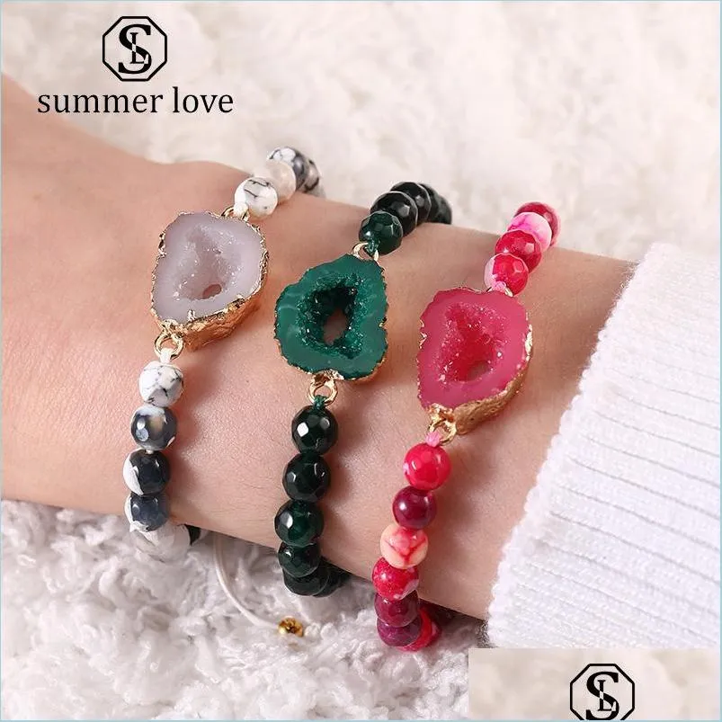  6mm nature stone agate beads bracelet with thanks card for women adjustable resin druzy handmade braided bracelet fashion jewelry