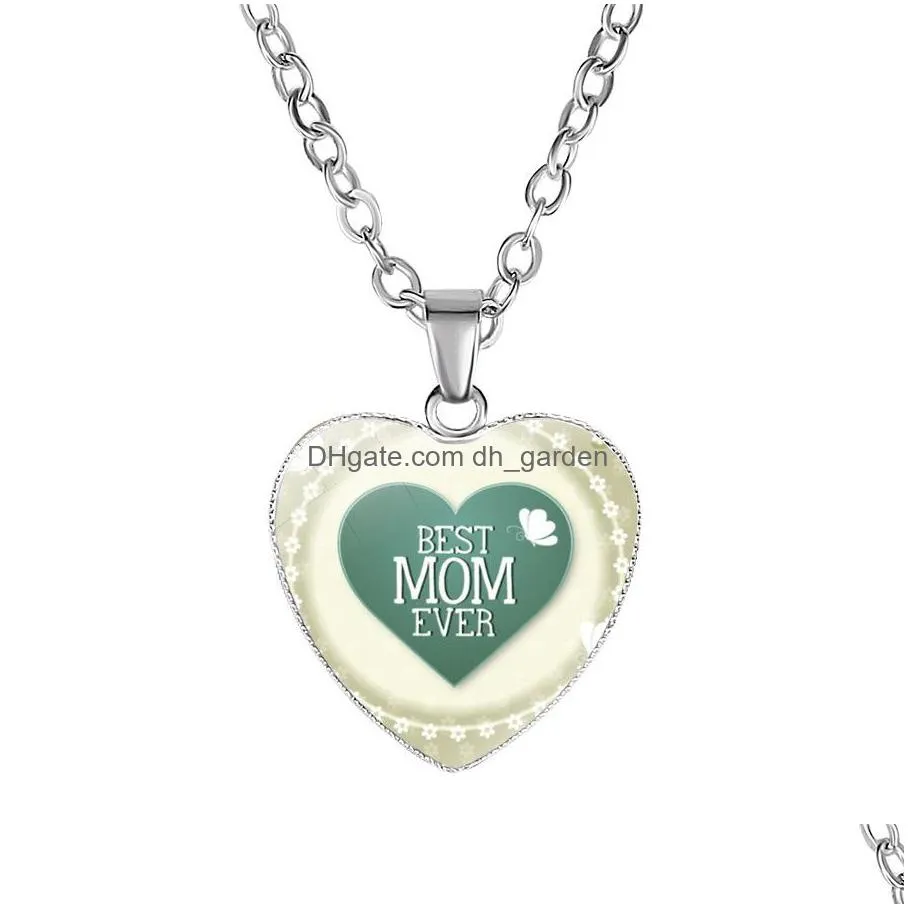 we love you mom necklace mom ever glass love heart shape pendants silver chains for women mama mothers day fashion jewelry gift