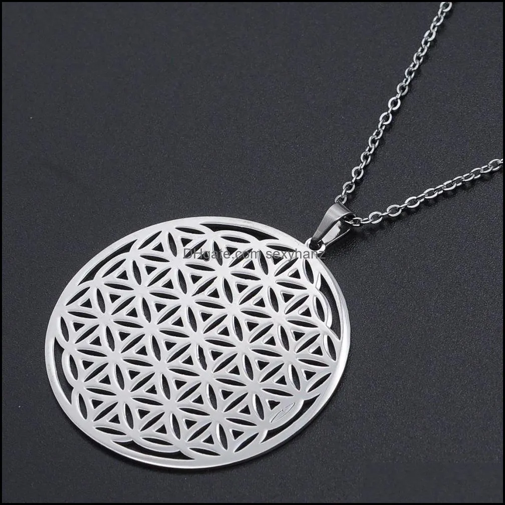 vintage flower of life necklaces women pendent aesthetic stainless steel jewelry gold color hollow men necklace wicca 2021