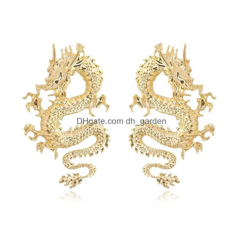 dangle chandelier vintage chinese style dragon stud earrings for women trendy punk personality animal totem statement jewelry